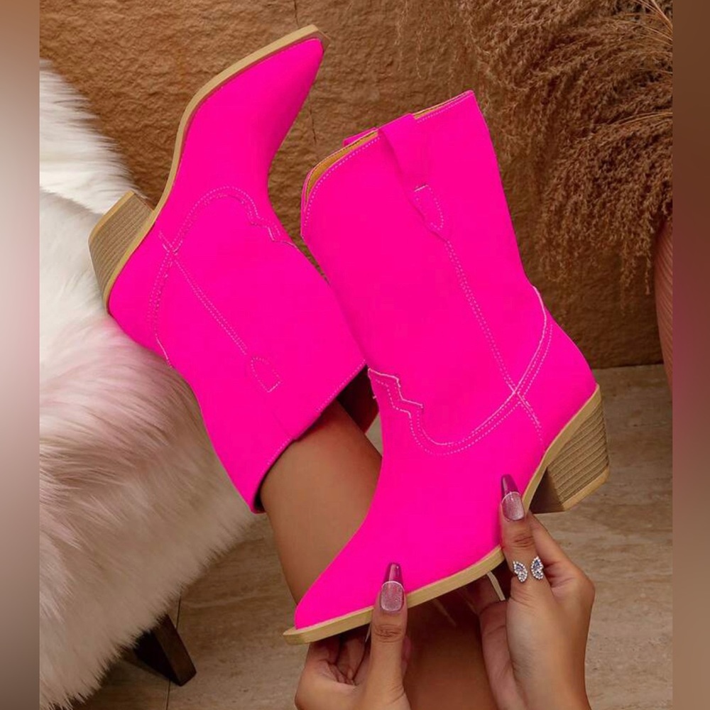 Hot Pink Embroidered Western Boot